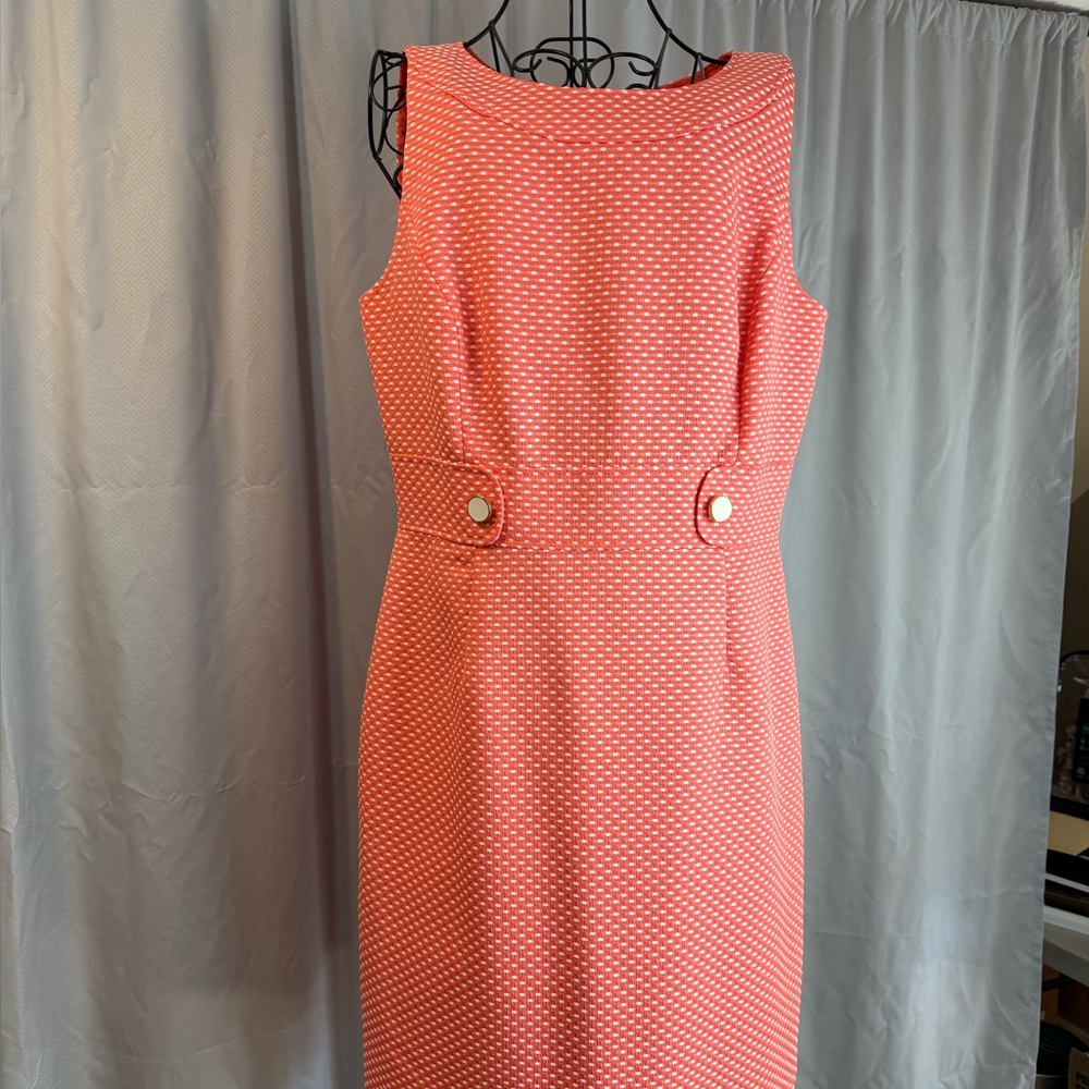 Elegant Polka Dot Dress in Coral & White